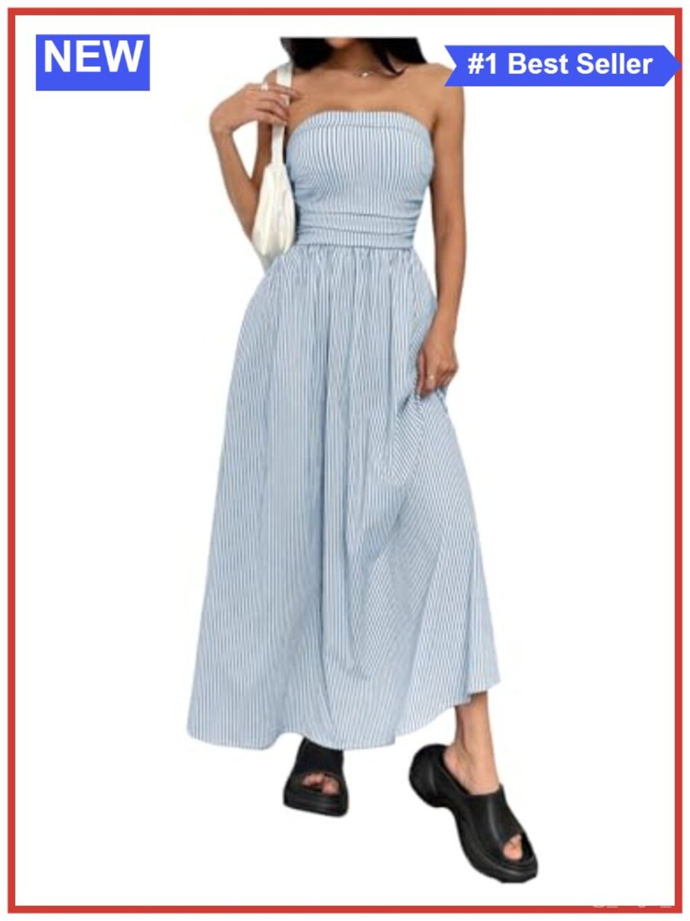 Strapless Striped Maxi Dress with Side Pockets